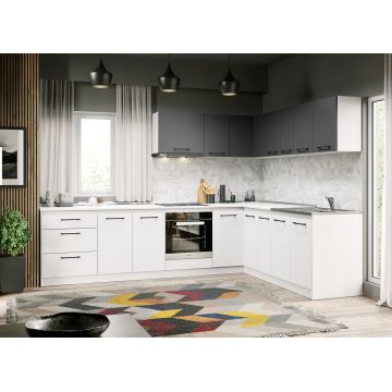 Mobila bucatarie alb cu gri Arthur - 26 - 301.6/211.6 cm