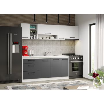 Mobila bucatarie gri cu alb Lorand - 13 - 230 cm