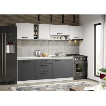 Mobila bucatarie gri cu alb Lorand - 17 - 260 cm