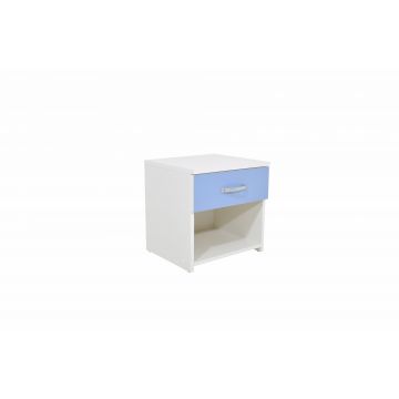 Noptiera Leco, 1 Sertar, Alb/Bleu, 40 x 35 x 40 cm