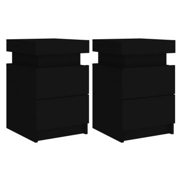 Noptiere cu lumini LED, 2 buc., negru, 35x39x55 cm