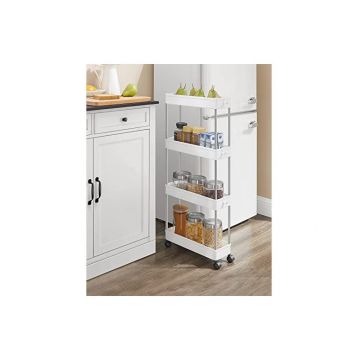 Organizator cu roti, Songmics, 42 x 13.5 x 87 cm, 4 rafturi, KSC08WT, Alb