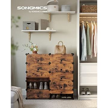 Set 10 cuburi din plastic pentru depozitare, Songmics, Auriu-Negru, 43x31x173 cm