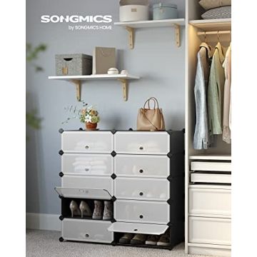 Set 10 cuburi din plastic pentru depozitare, Songmics, Negru, 43x31x173 cm