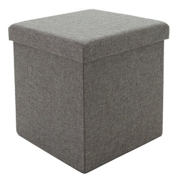 Taburet hol cufar cu spatiu de depozitare Crystal material textil gri 38x38x38cm