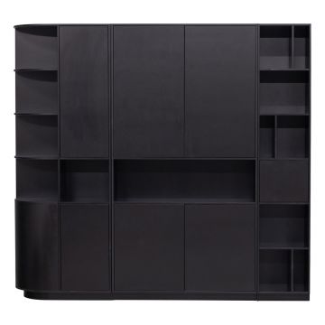 Bibliotecă modulară neagră din lemn masiv de pin 228x210 cm Finca – WOOOD