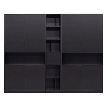Bibliotecă modulară neagră din lemn masiv de pin 260x210 cm Finca – WOOOD