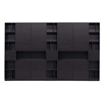 Bibliotecă modulară neagră din lemn masiv de pin 340x210 cm Finca – WOOOD