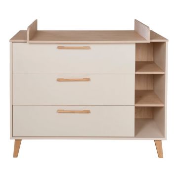 Comodă de copii crem/în culoare naturală cu aspect de lemn de stejar cu masă de schimbat 117x103x78 cm Jil – Roba