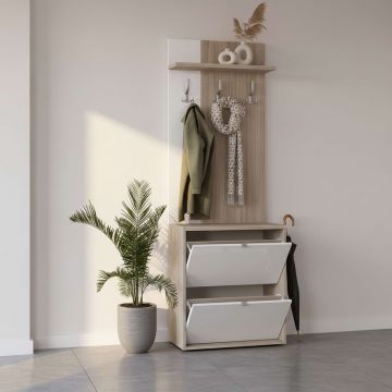 Cuier RIVA cu pantofar 2 usi, configuratia RIVA3, Oak, Alb Gloss