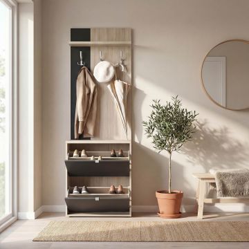 Cuier RIVA cu pantofar 2 usi, configuratia RIVA3, Oak, Antracit