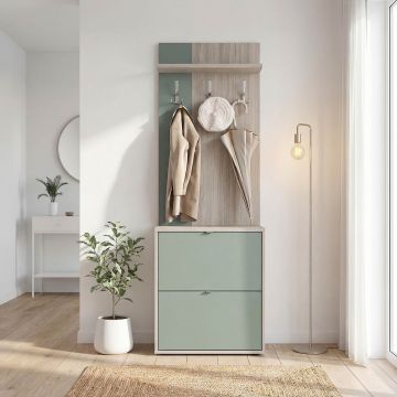 Cuier RIVA cu pantofar 2 usi, configuratia RIVA3, Oak, Verde Eucalipt