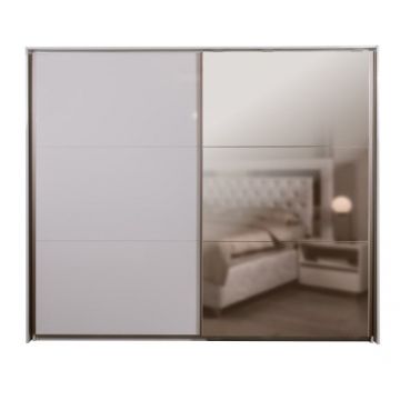 Dulap 2 Usi Culisante Phoenix, Alb Lucios, 249 Cm