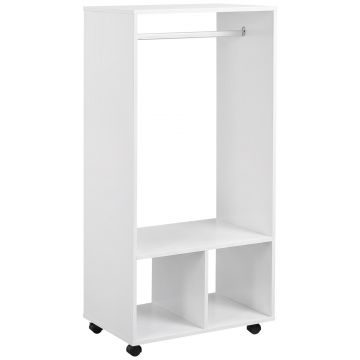 HOMCOM Cuier cu Bară din Aluminiu și 2 Rafturi Deschise, 60x40x128 cm, Alb | Aosom Romania