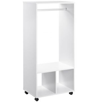 HOMCOM Cuier cu Bară din Aluminiu și 2 Rafturi Deschise, 60x40x128 cm, Alb | Aosom Romania