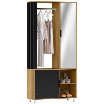 HOMCOM Dulap cameră penderie cu mirror, compartimente deschise, dulap și șipcă de suspendare, 80 x 30 x 170 cm, natural | Aosom Romania