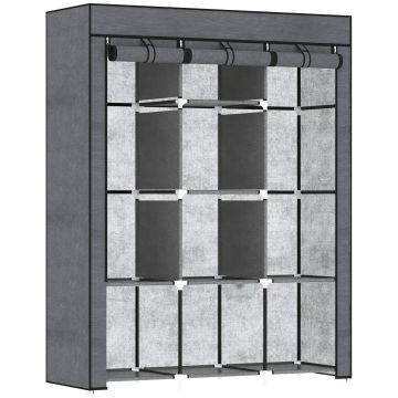 HOMCOM Dulap din Material Textil cu Bază Înălțată, 8 Rafturi și 2 Bare, 125x43x162.5 cm, Gri Închis | Aosom Romania