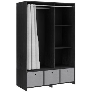HOMCOM Dulap penderie dulap de depozitare cu tringle cortină 3 nișe și 3 sertare din material textil detașabile 105 x 48 x 160 cm | Aosom Romania