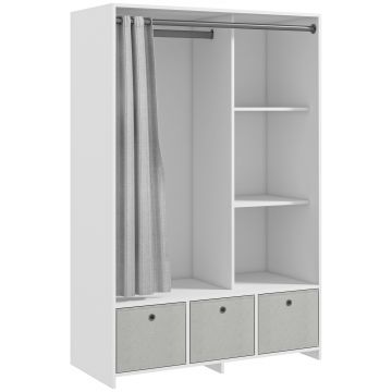 HOMCOM Dulap pentru haine dulap de depozitare cu bară cortină 3 sertare din material textil detașabile 105 x 48 x 160 cm alb | Aosom Romania