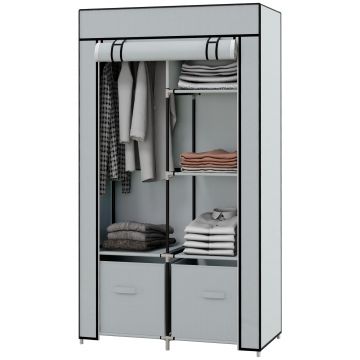 HOMCOM Șifonier Stofă 1 Bară pentru Haine, 2 Sertare, 83 x 42.5 x 162,5 cm, Gri | Aosom Romania
