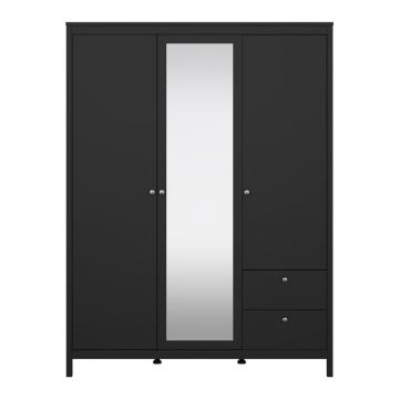 Șifonier negru cu oglindă 150x199x58 cm Madrid – Tvilum