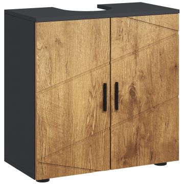 kleankin Dulap sub chiuvetă baie pentru piedestal cu 2 uși, 60 x 30 x 60 cm, Stejar | Aosom Romania