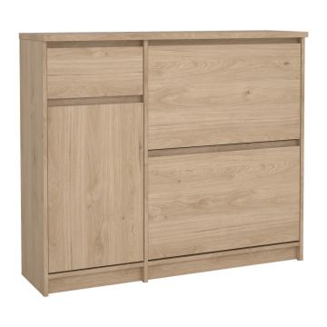 Pantofar în culoare naturală cu deschidere înclinată cu aspect de lemn de stejar 109x93x32 cm Naia – Tvilum