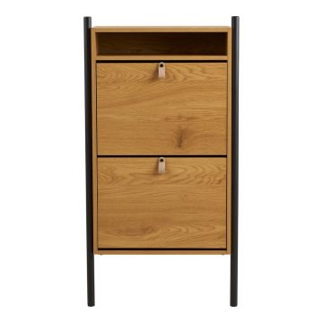 Pantofar în culoare naturală cu deschidere înclinată cu aspect de lemn de stejar 62x118x26 cm Barco – House Nordic