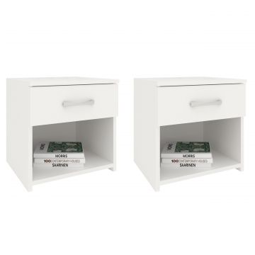Set 2 Noptiere Remi, 1 Sertar, Alb, 40 x 35 x 40 cm