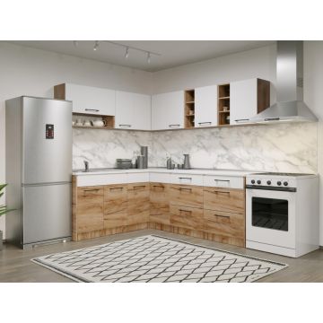 Set Mobila Bucatarie Colt Gastro 180*220 Alb/Stejar - C40