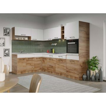 Set Mobila Bucatarie Colt Gastro 180*280 Alb/Stejar - C25