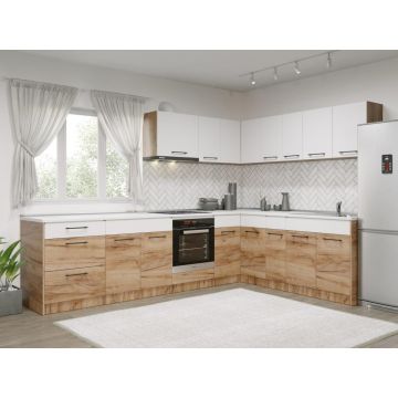 Set Mobila Bucatarie Colt Gastro 300*210 Alb/Stejar - C37