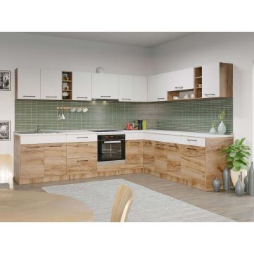 Set Mobila Bucatarie Colt Gastro 300*240 Alb/Stejar - C28
