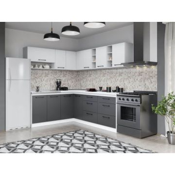 Set Mobila Bucatarie Colt Mina Dual 180*220 Gri Antracit/Alb C120