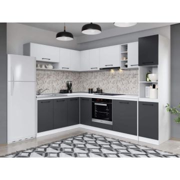 Set Mobila Bucatarie Colt Mina Dual 180*260 Gri Antracit/Alb C111