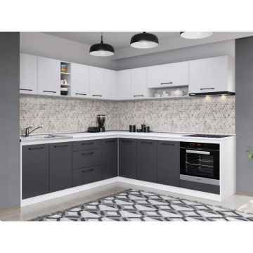 Set Mobila Bucatarie Colt Mina Dual 240*240 Gri Antracit/Alb C113