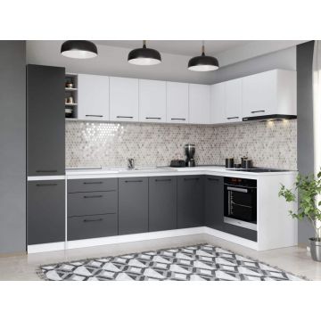 Set Mobila Bucatarie Colt Mina Dual 280*160 Gri Antracit/Alb C116