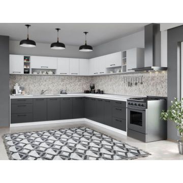 Set Mobila Bucatarie Colt Mina Dual 280*280 Gri Antracit/Alb C118