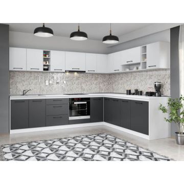 Set Mobila Bucatarie Colt Mina Dual 300*240 Gri Antracit/Alb C114