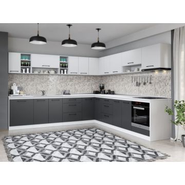 Set Mobila Bucatarie Colt Mina Dual 300*300 Gri Antracit/Alb C117