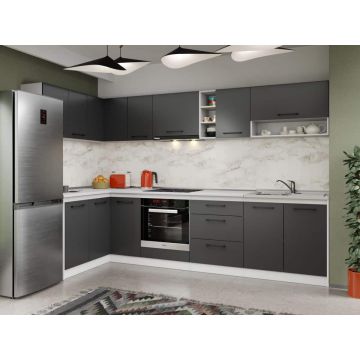 Set Mobila Bucatarie Colt Mina Grafit 140*300 Gri Antracit - C89