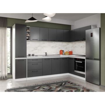 Set Mobila Bucatarie Colt Mina Grafit 280*160 Gri Antracit - C90