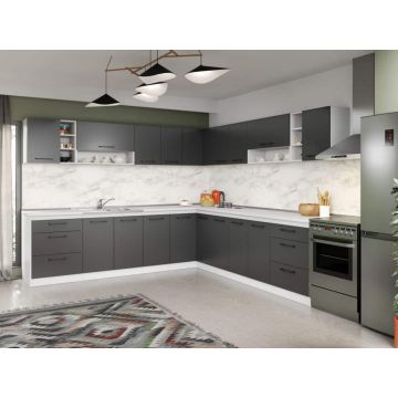 Set Mobila Bucatarie Colt Mina Grafit 280*280 Gri Antracit - C92