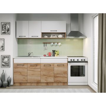 Set Mobila Bucatarie Gastro 160 Alb/Stejar - C07