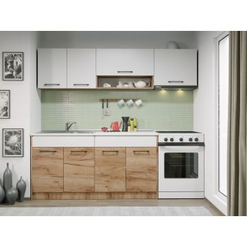 Set Mobila Bucatarie Gastro 220 Alb/Stejar - C06