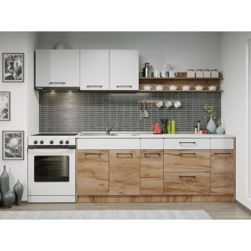 Set Mobila Bucatarie Gastro 260 Alb/Stejar - C15