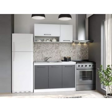 Set Mobila Bucatarie Mina Dual 120 Gri Antracit/Alb C106