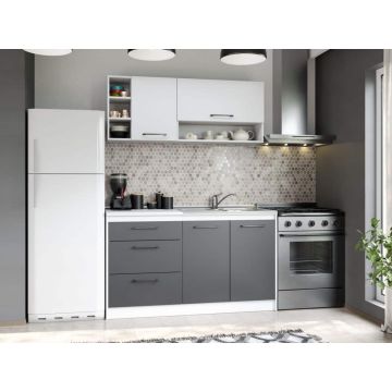 Set Mobila Bucatarie Mina Dual 140 Gri Antracit/Alb C101