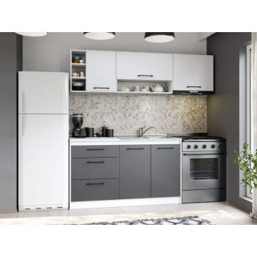 Set Mobila Bucatarie Mina Dual 200 Gri Antracit/Alb C102