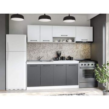 Set Mobila Bucatarie Mina Dual 220 Gri Antracit/Alb C103